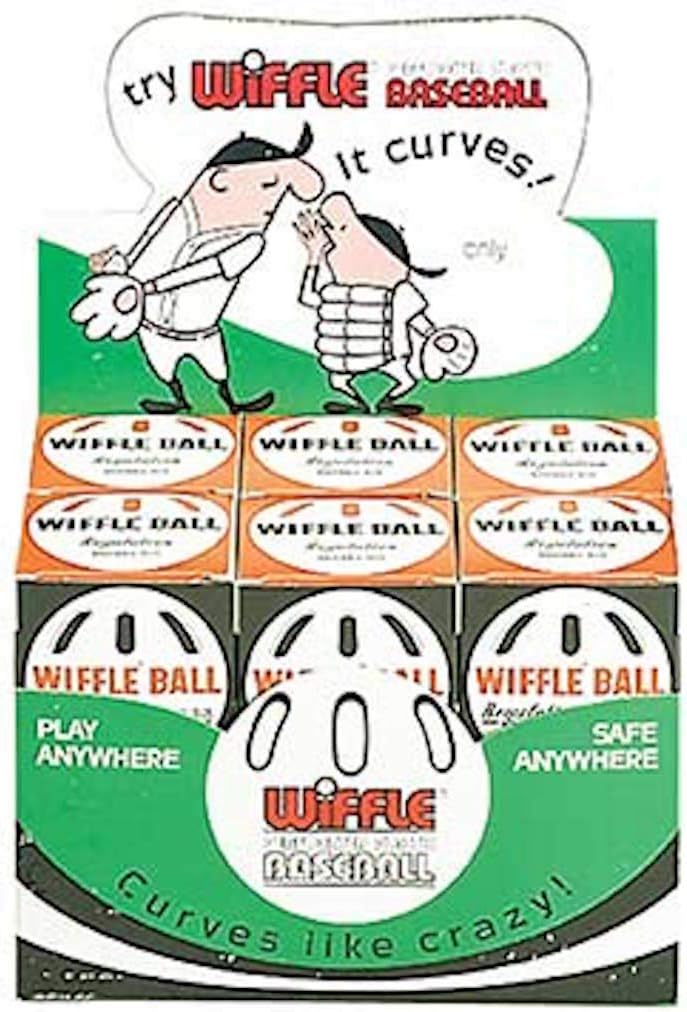One Dozen Baseball Sized Wiffle Balls in a Countertop Display by Wiffle