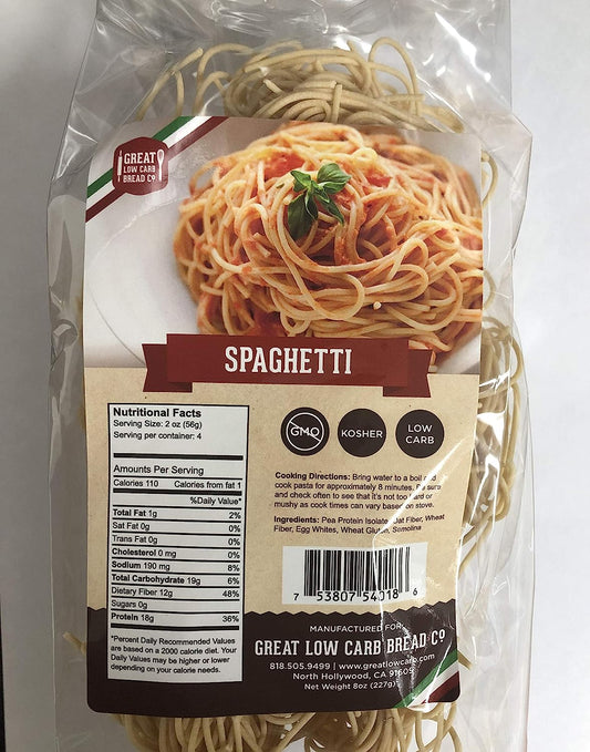 Low Carb Pasta, Keto Pasta, Great Low Carb Bread Company, Non GMO, Spaghetti Pasta 8 oz.