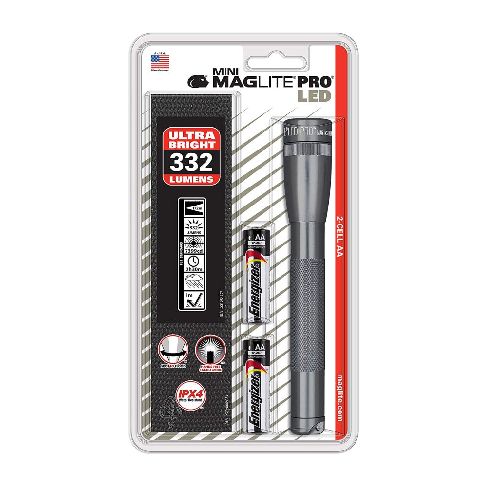 MagLite - SP2P09H Maglite Mini PRO LED 2-Cell AA Flashlight with Holster Gray