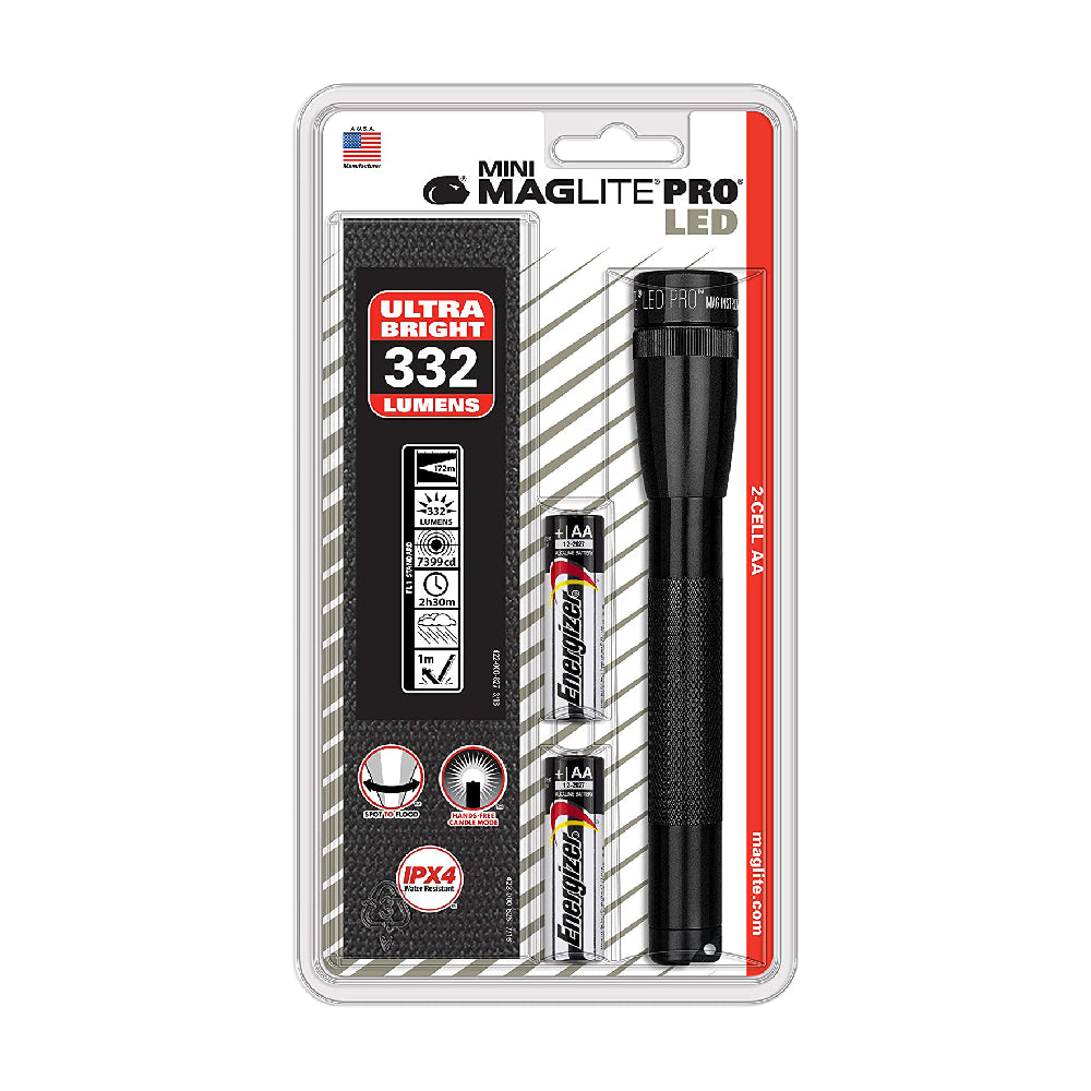 Maglite Mini PRO LED 2-Cell AA Flashlight with Holster Black - SP2P01H